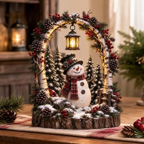 Woodland Snowman Lantern Christmas Lighted Lantern with Glow Winter Decor