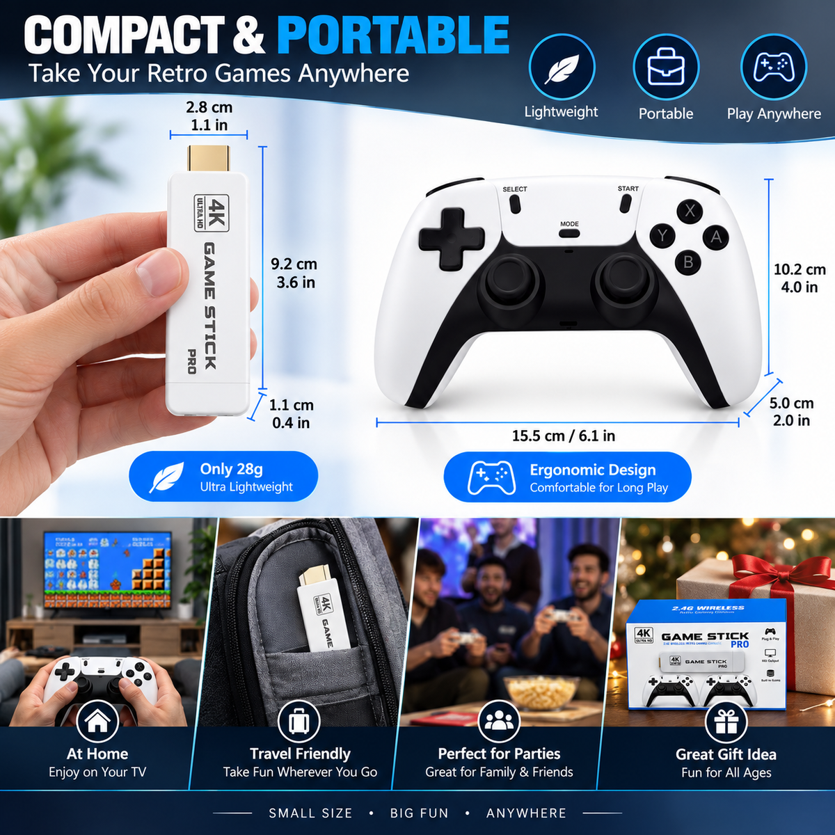 Retro Game Stick 4K Wireless Video Game Console with 40000 Games and 26 Emulators Dual 2.4G Wireless Controllers