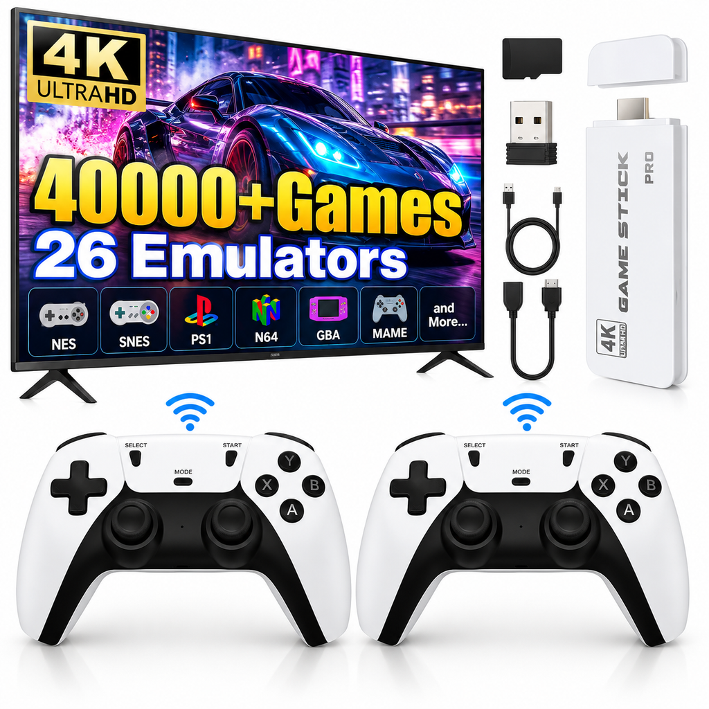 Retro Game Stick 4K Wireless Video Game Console with 40000 Games and 26 Emulators Dual 2.4G Wireless Controllers