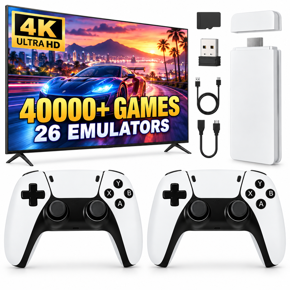 Retro Game Stick 4K Wireless Video Game Console with 40000 Games and 26 Emulators Dual 2.4G Wireless Controllers