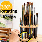 360° Rotating Paint Brush Holder, 72-Hole Hardwood Desk Organizer