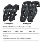 VEMAR New Motorcycle Elbow Guards Knee Pads Adjustable Motocross Racing Elbow/Knee Protector 4pcs Moto Cycling Protective Gear