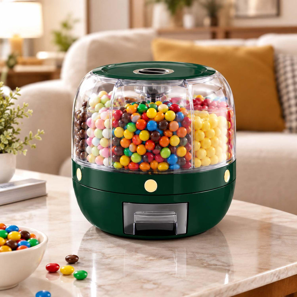 360° Rotating Candy Dispenser 6 Compartments Spinning Carousel (green, M)