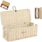 Handwoven Rattan Cable Management Box, Rattan Cable Organizer, Wicker Cable Management Box, for Cables, Chargers, Electronics (White)