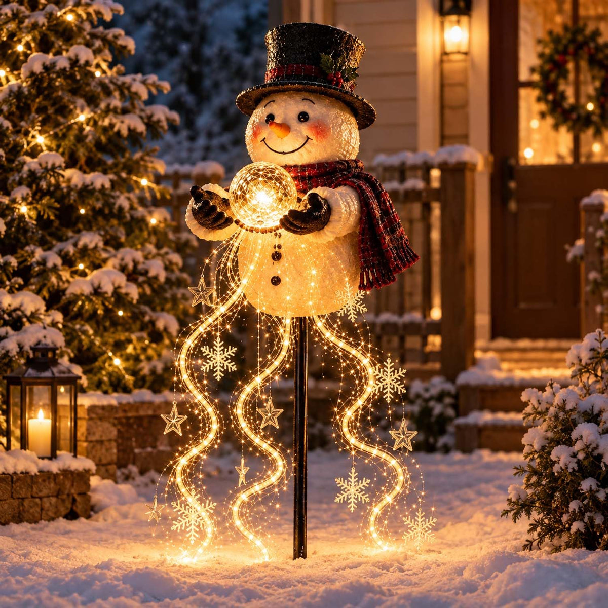 Snowman Magic Fountain Solar Holiday Light, Cascading Snowflake LED