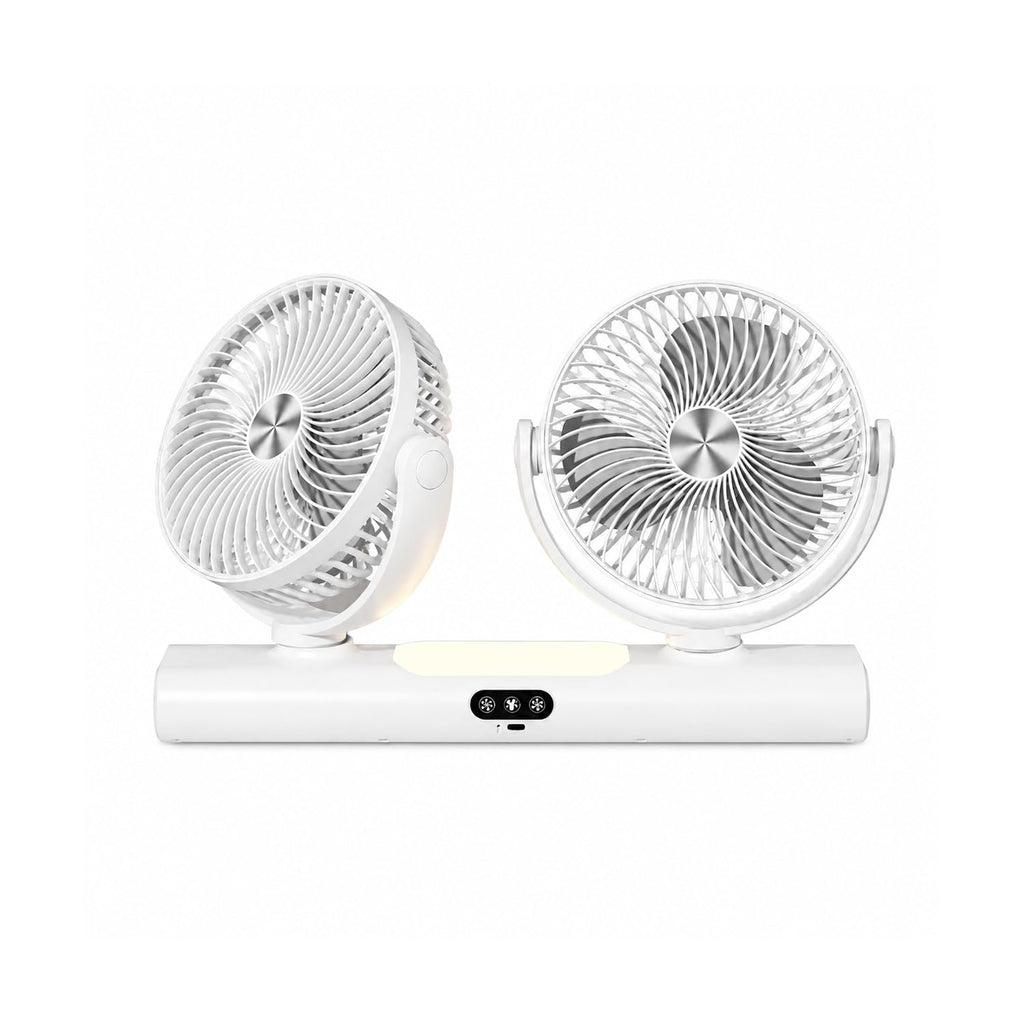 Dual Head Ceiling Fan 2-in-1 USB Desk Fan, 3-Speed Quiet Airflow with Light (White)
