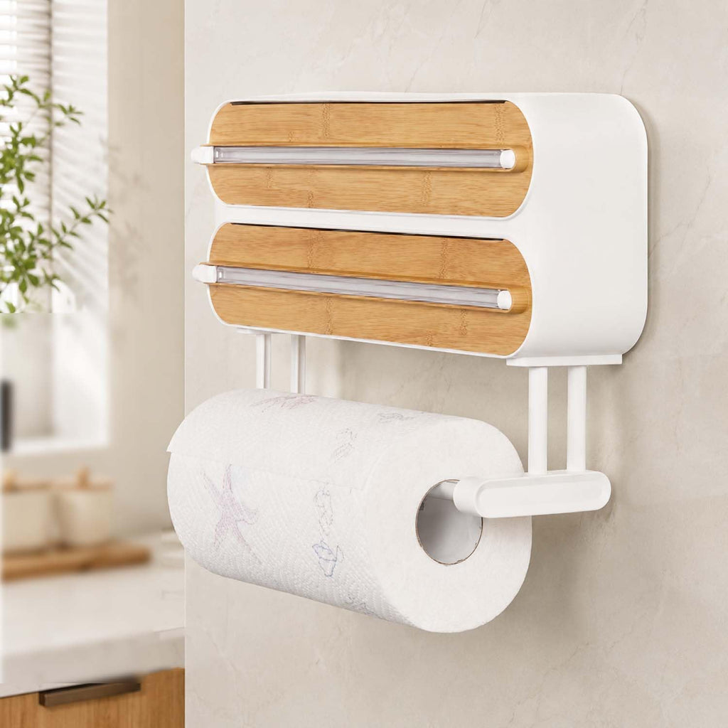 Magnetic Foil & Plastic Wrap Organizer, 3-in-1 Dispenser with Cutter (B, XL)