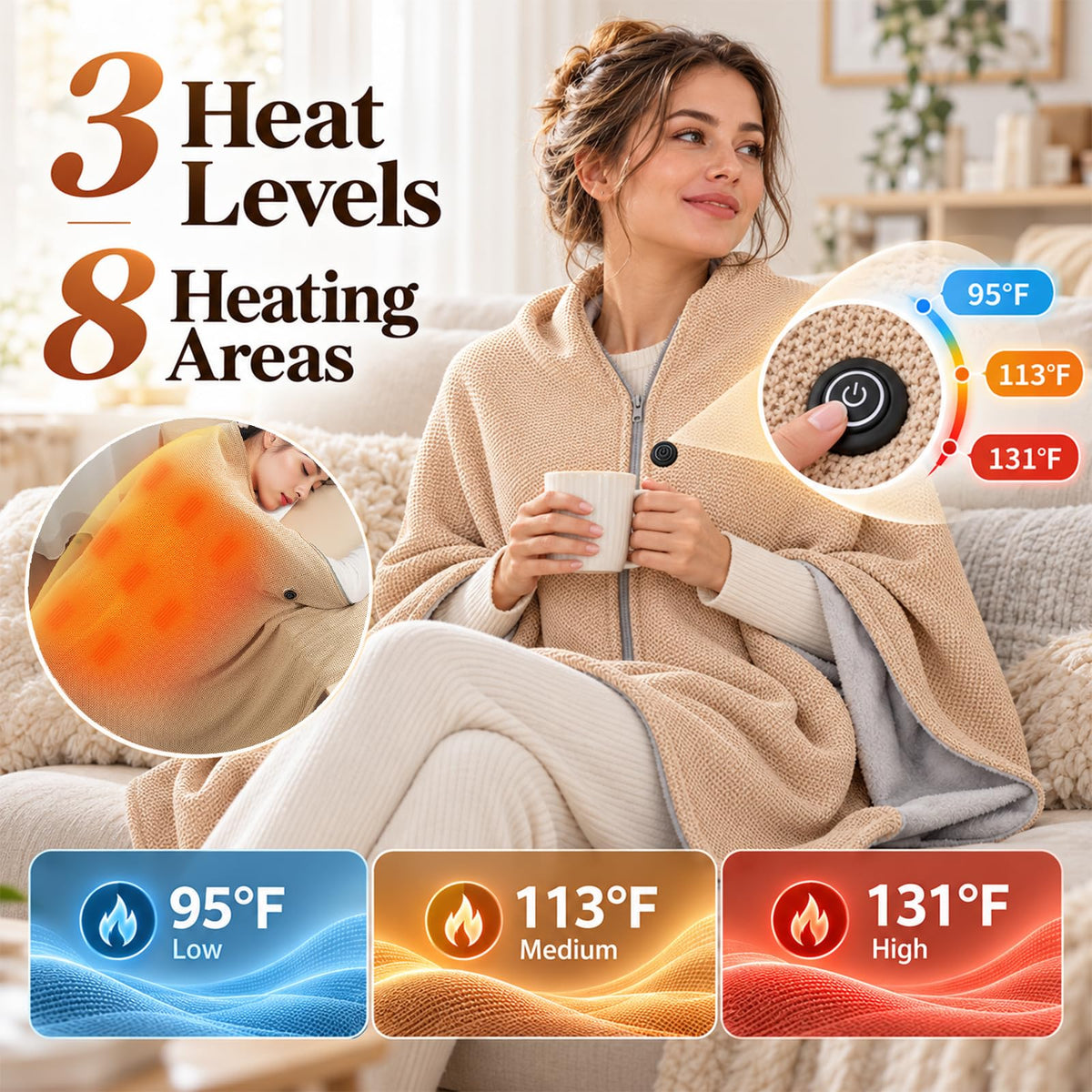 2027 Heated Shawl Wraps for Women Washable Heated Poncho Blanket Cordless，A
