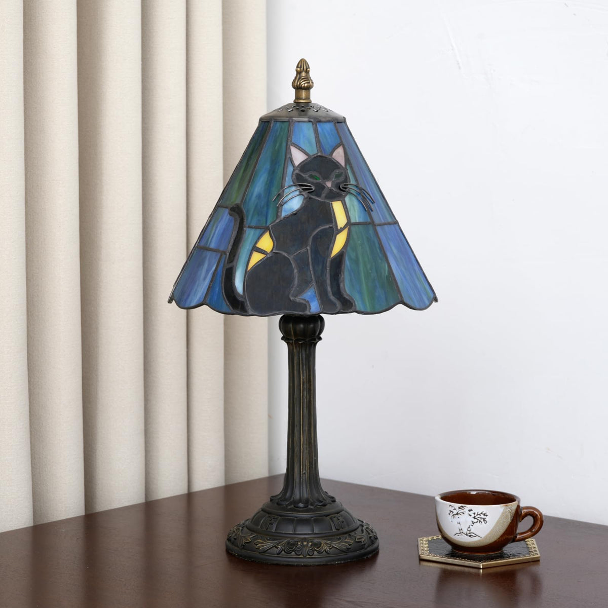 Tiffany Stained Glass Table Lamp Black Cat Bedside Lamp Home Decoration