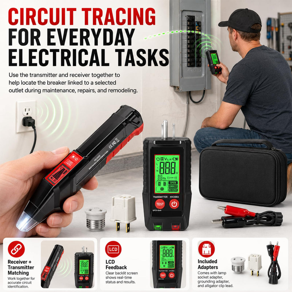 Digital Circuit Breaker Finder and Outlet Tester Kit with LCD Display
