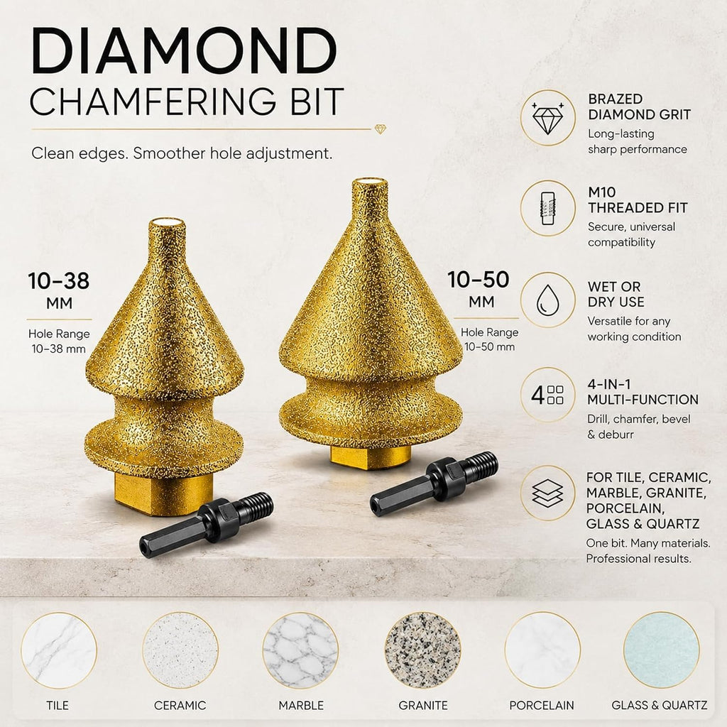 Diamond Chamfering Bit for Angle Grinder, 4-in-1 Brazed Diamond Tile Grinding Tool