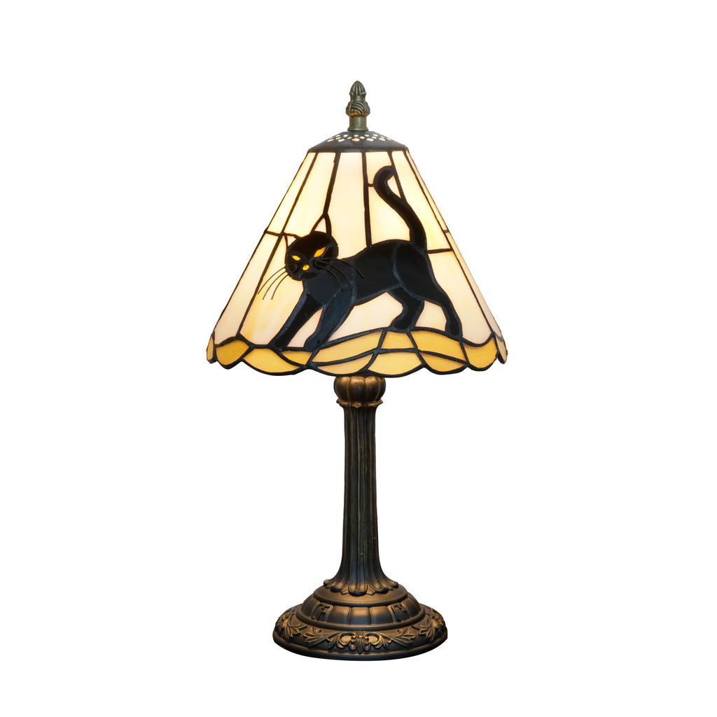 Tiffany Stained Glass Black Cat Table Lamp for Home Decoration