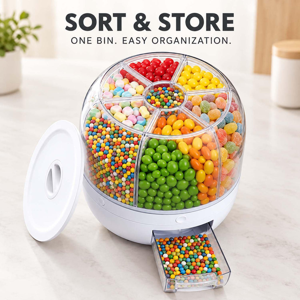 360° Rotating Candy Dispenser 6 Compartments Spinning Carousel (green, M)