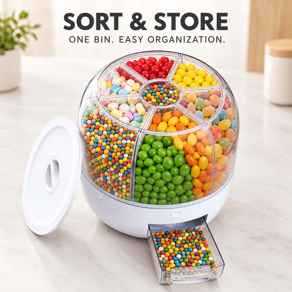 360° Rotating Candy Dispenser 6 Compartments Spinning Carousel (green, M)