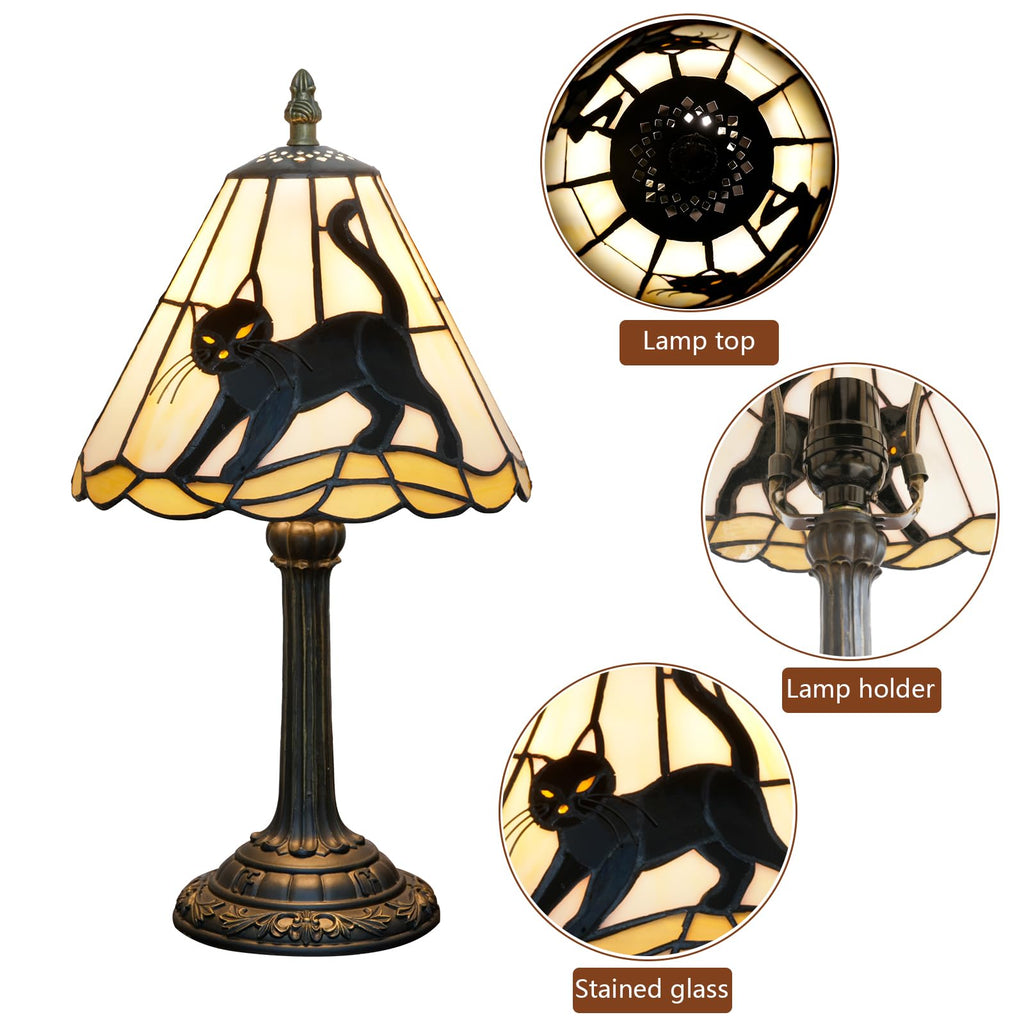 Tiffany Stained Glass Black Cat Table Lamp for Home Decoration