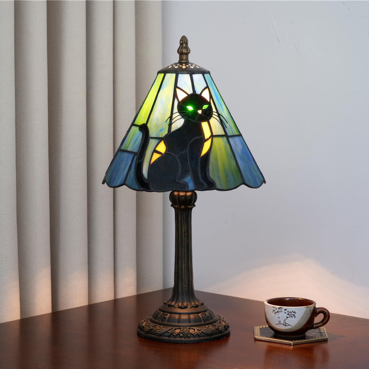 Tiffany Stained Glass Table Lamp Black Cat Bedside Lamp Home Decoration