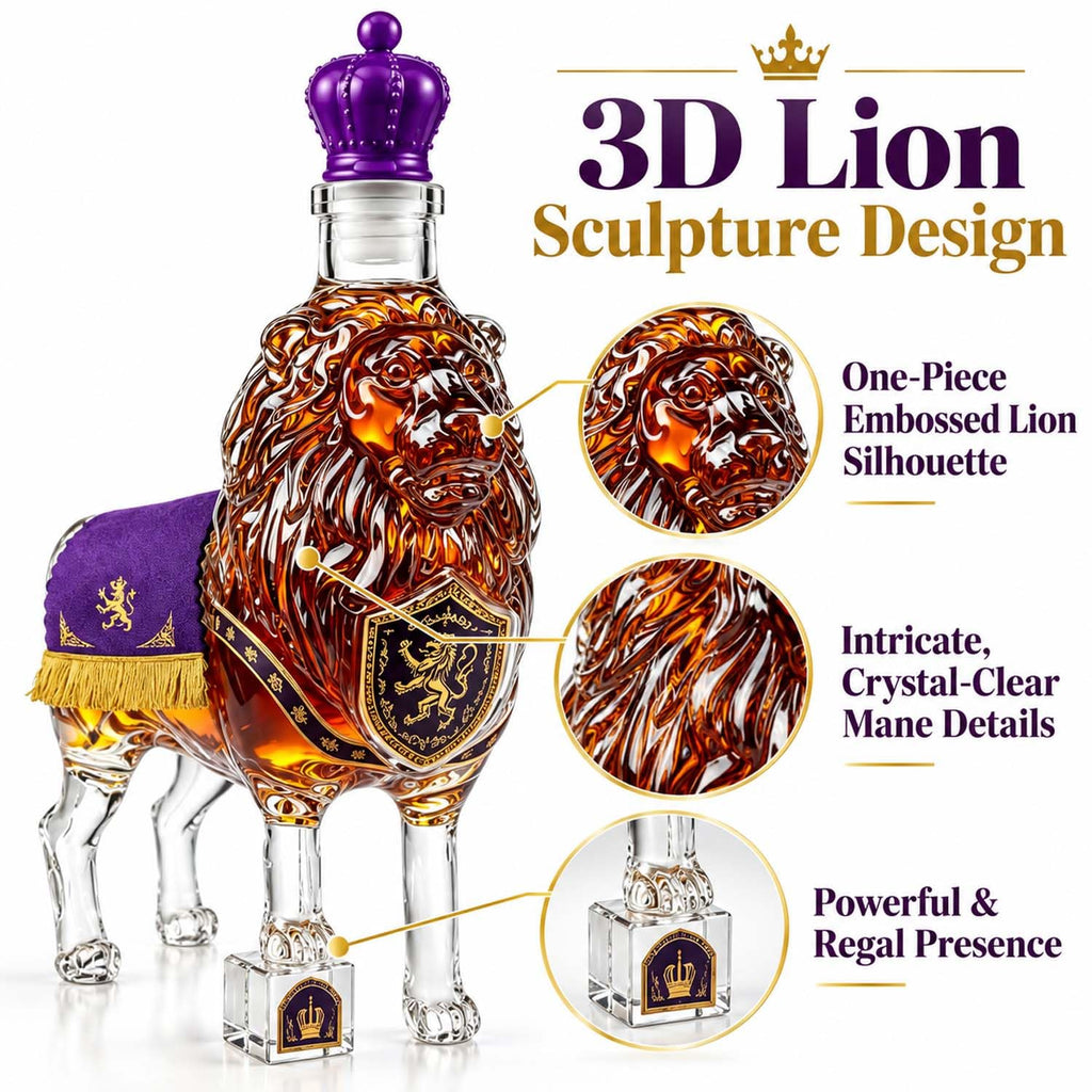 Royal Lion Whiskey Decanter, 3D Crown Glass Bottle