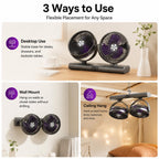 Dual Head Ceiling Fan 2-in-1 USB Desk Fan, 3-Speed Quiet Airflow with Light (White)