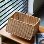 Handwoven Rattan Cable Management Box, Rattan Cable Organizer, Wicker Cable Management Box, for Cables, Chargers, Electronics (White)