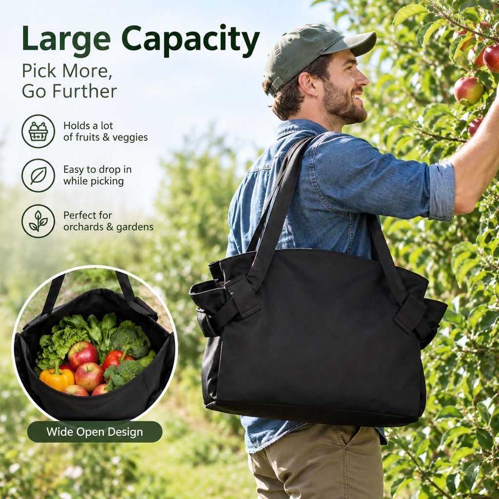 Picking Bag Water-Resistant Shoulder Harvest Bag Woven Sack for Orchard (Black)