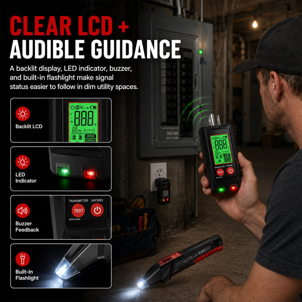 Digital Circuit Breaker Finder and Outlet Tester Kit with LCD Display