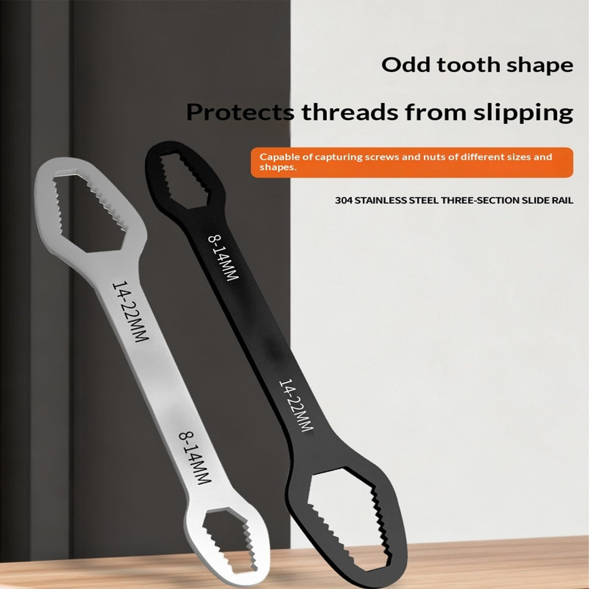 Universal Double Ended Wrench Set, Self Adjusting Heavy Duty Multifunctional Repair Tool