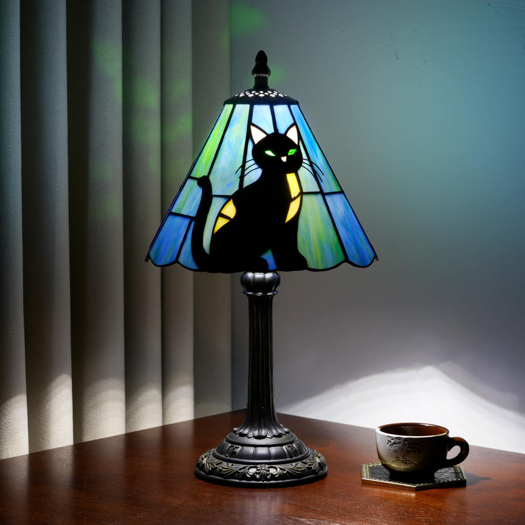 Tiffany Stained Glass Table Lamp Black Cat Bedside Lamp Home Decoration