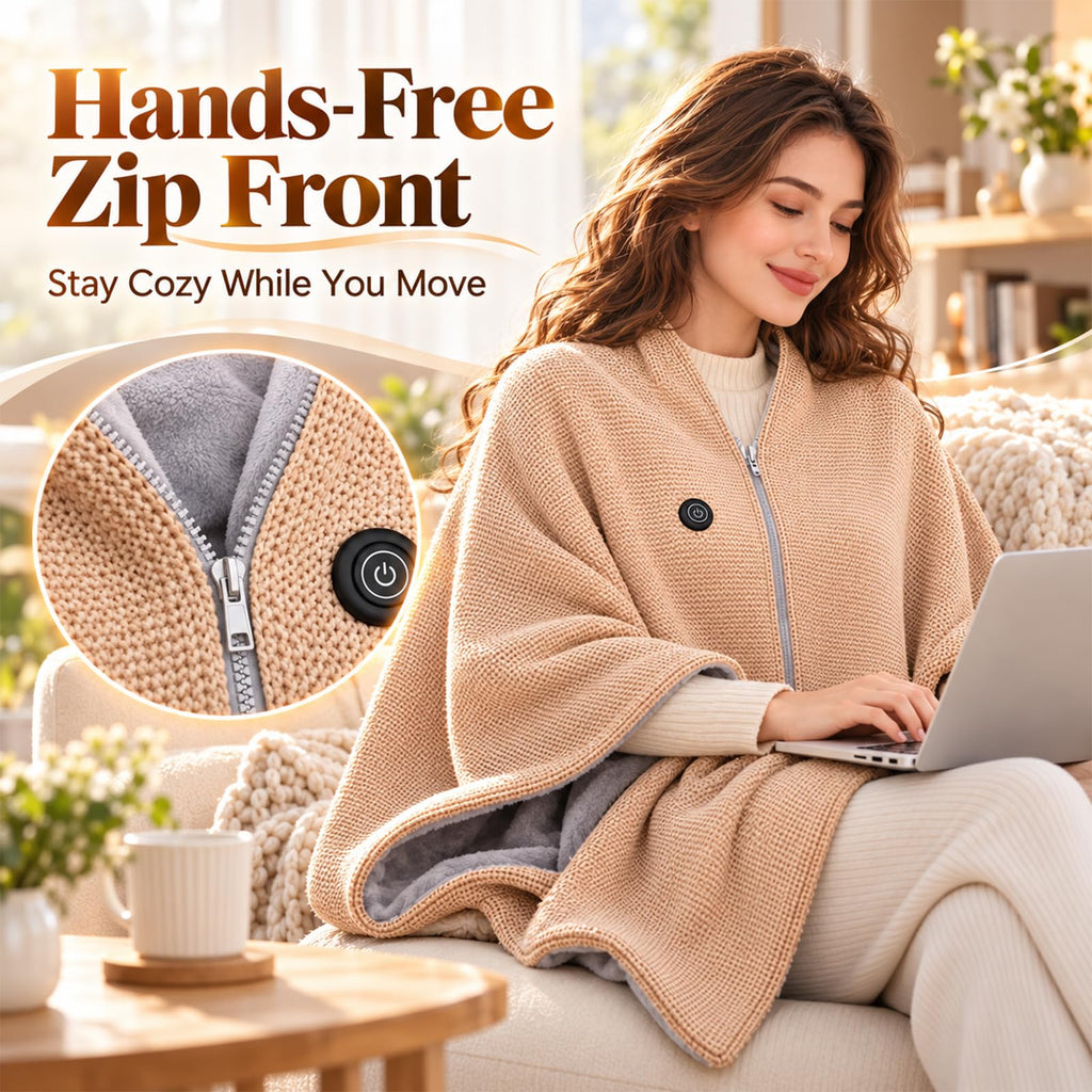 2027 Heated Shawl Wraps for Women Washable Heated Poncho Blanket Cordless，A
