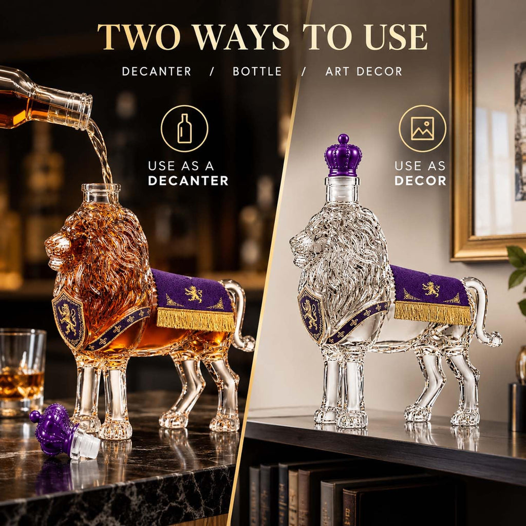 Royal Lion Whiskey Decanter, 3D Crown Glass Bottle