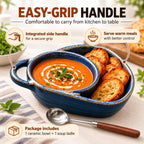 Soup and Sandwich Bowls Combo, Ceramic Soup Bowls with Bread Holder (Blue)