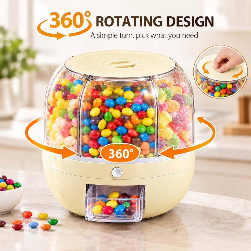 360° Rotating Candy Dispenser 6 Compartments Spinning Carousel (green, M)