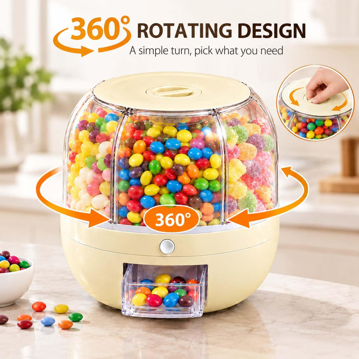 360° Rotating Candy Dispenser 6 Compartments Spinning Carousel (green, M)
