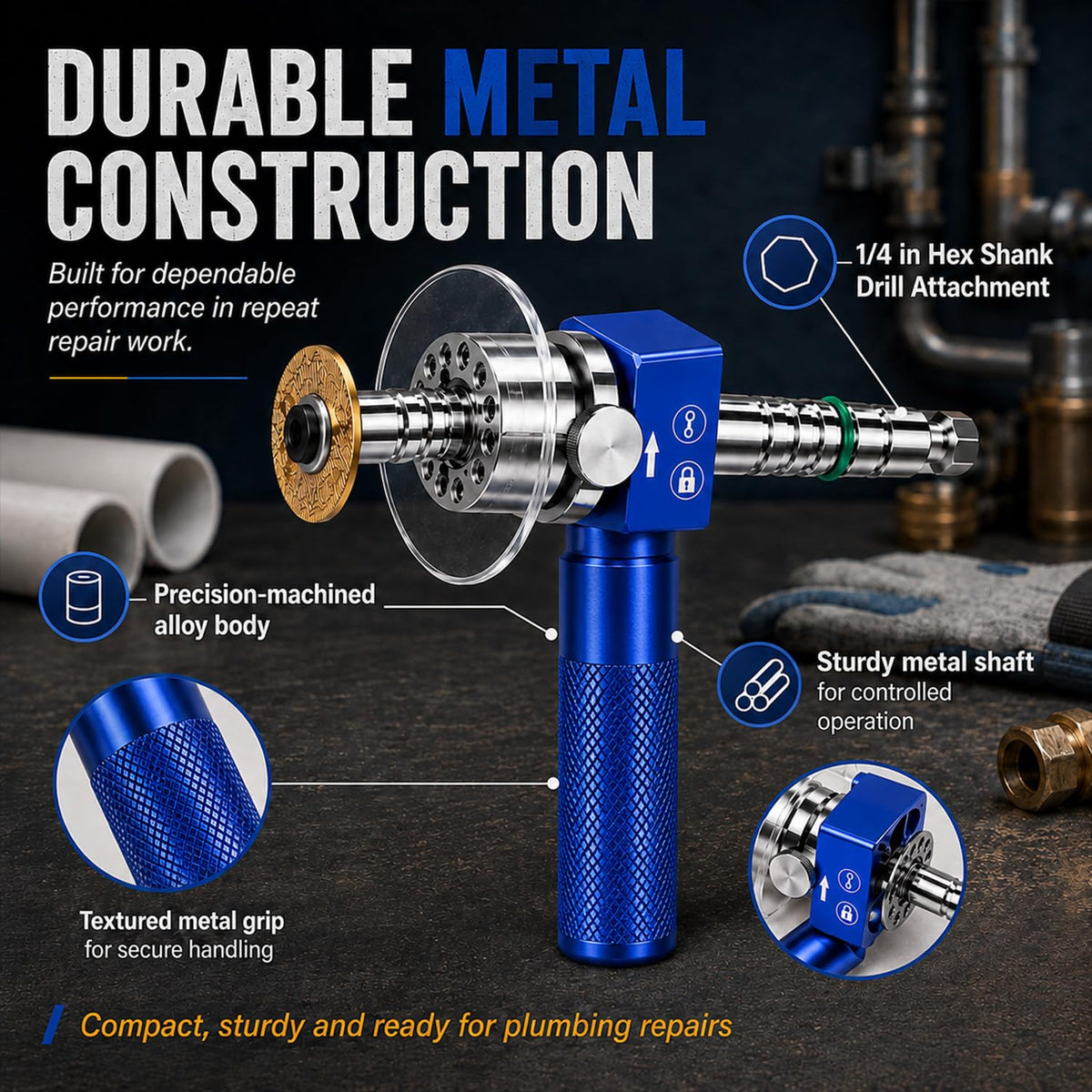 Precision PVC Internal Pipe Cutter, 1-1/4" PVC Inside Pipe Cutter Tool