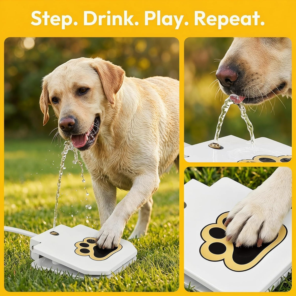 Paw Activated Outdoor Dog Water Fountain, Heavy-Duty Sprinkler with Brass Valve