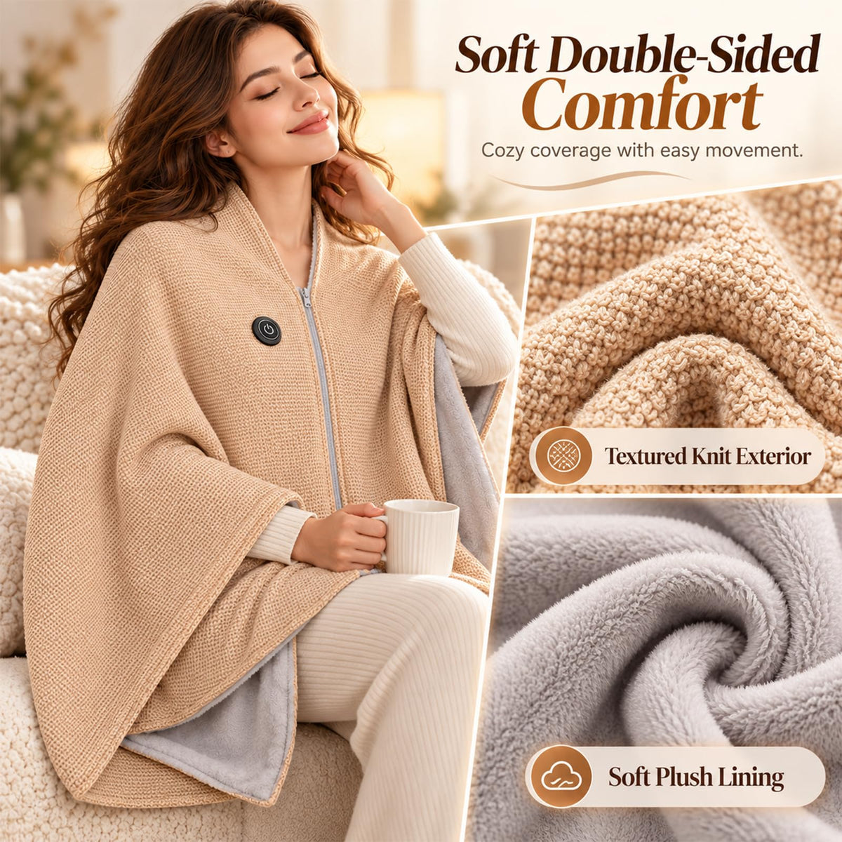 2027 Heated Shawl Wraps for Women Washable Heated Poncho Blanket Cordless，A