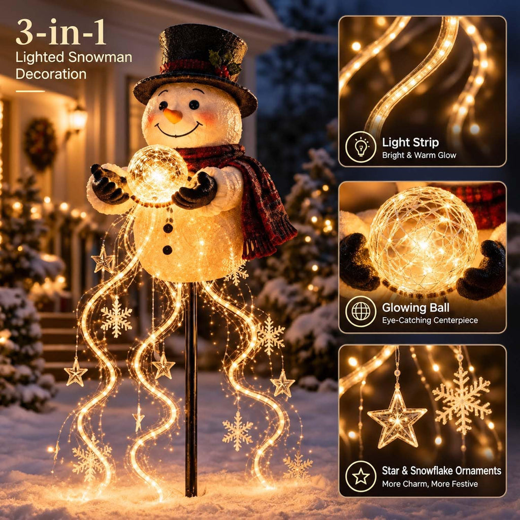 Snowman Magic Fountain Solar Holiday Light, Cascading Snowflake LED