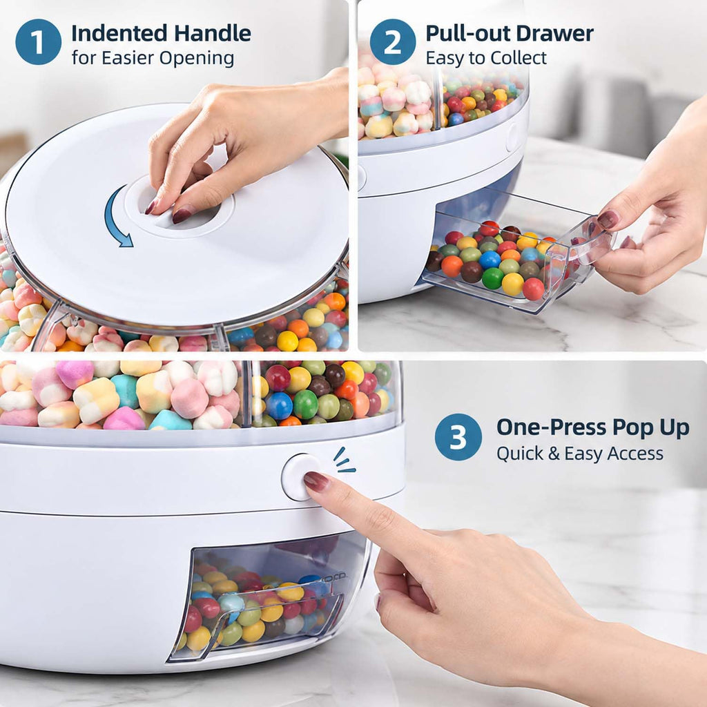 360° Rotating Candy Dispenser 6 Compartments Spinning Carousel (green, M)