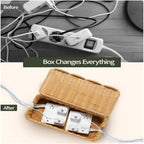 Handwoven Rattan Cable Management Box, Rattan Cable Organizer, Wicker Cable Management Box, for Cables, Chargers, Electronics (White)