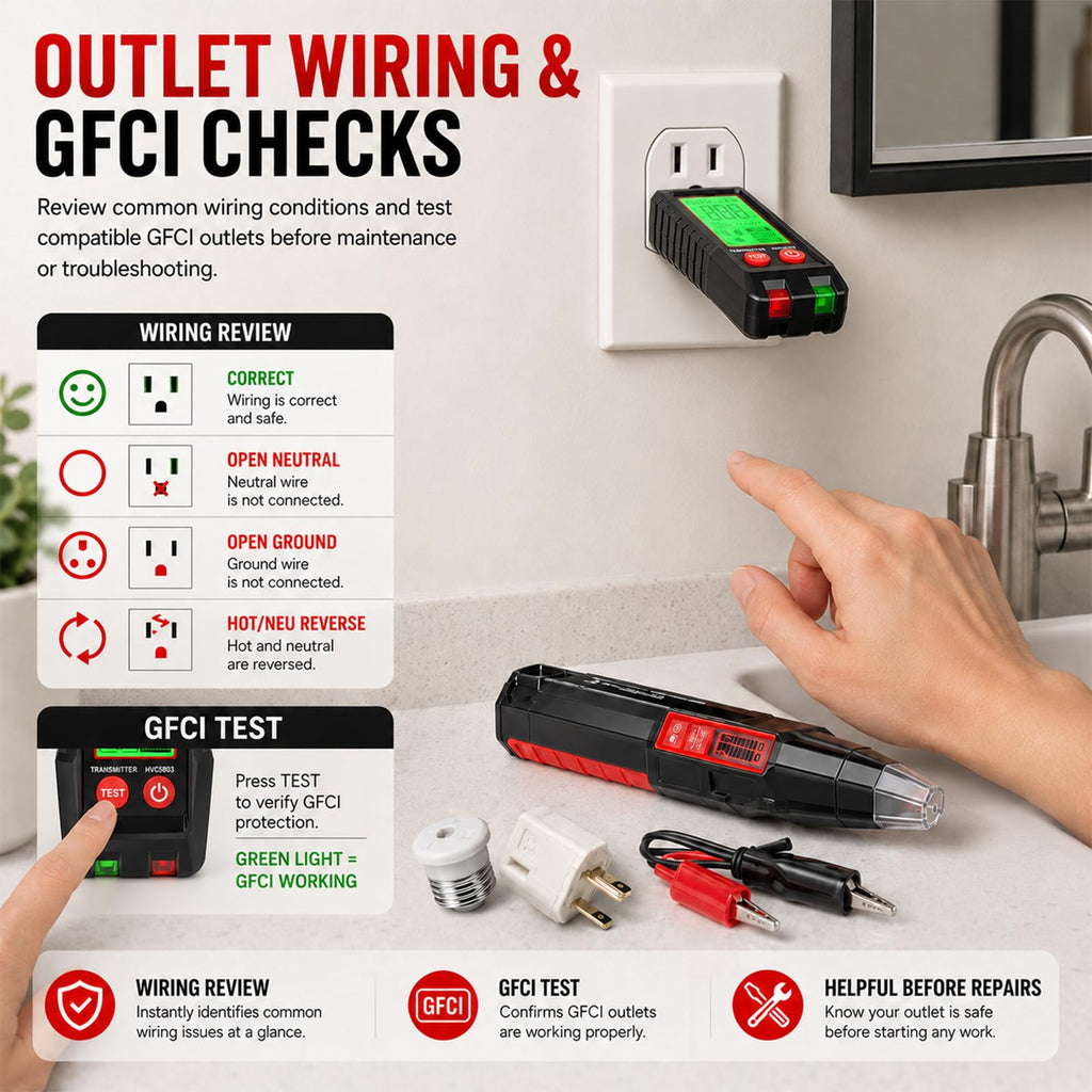 Digital Circuit Breaker Finder and Outlet Tester Kit with LCD Display