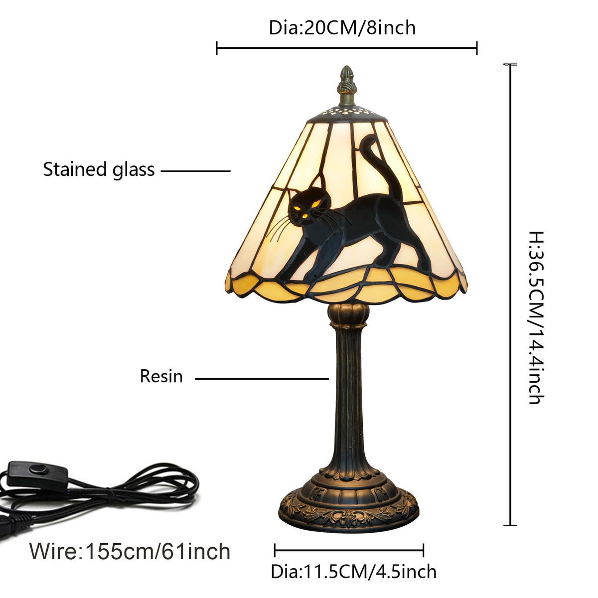 Tiffany Stained Glass Black Cat Table Lamp for Home Decoration