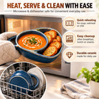 Soup and Sandwich Bowls Combo, Ceramic Soup Bowls with Bread Holder (Blue)