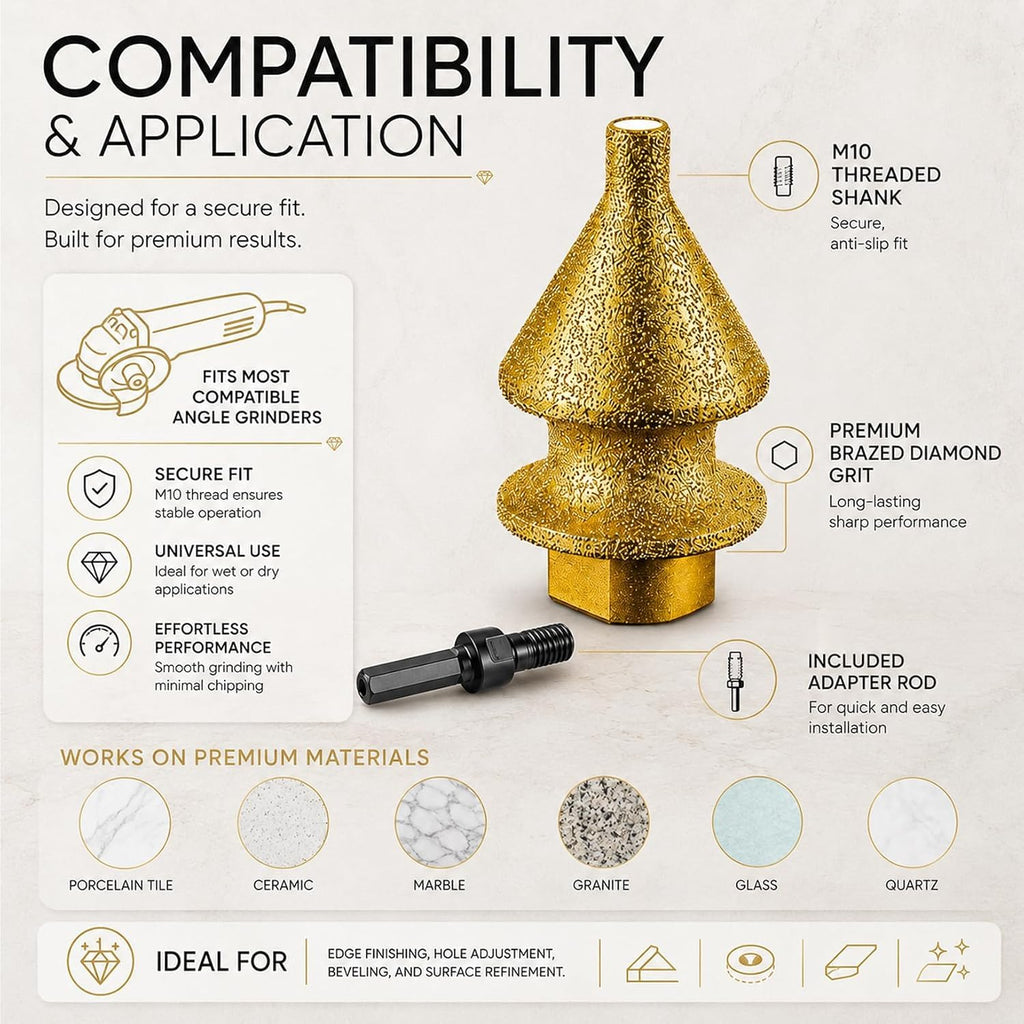 Diamond Chamfering Bit for Angle Grinder, 4-in-1 Brazed Diamond Tile Grinding Tool