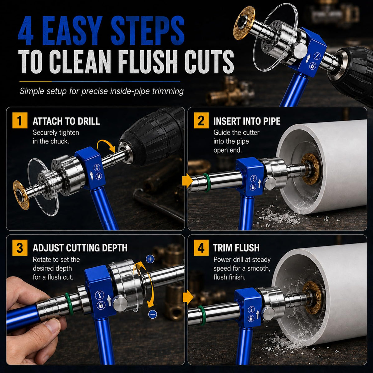 Precision PVC Internal Pipe Cutter, 1-1/4" PVC Inside Pipe Cutter Tool