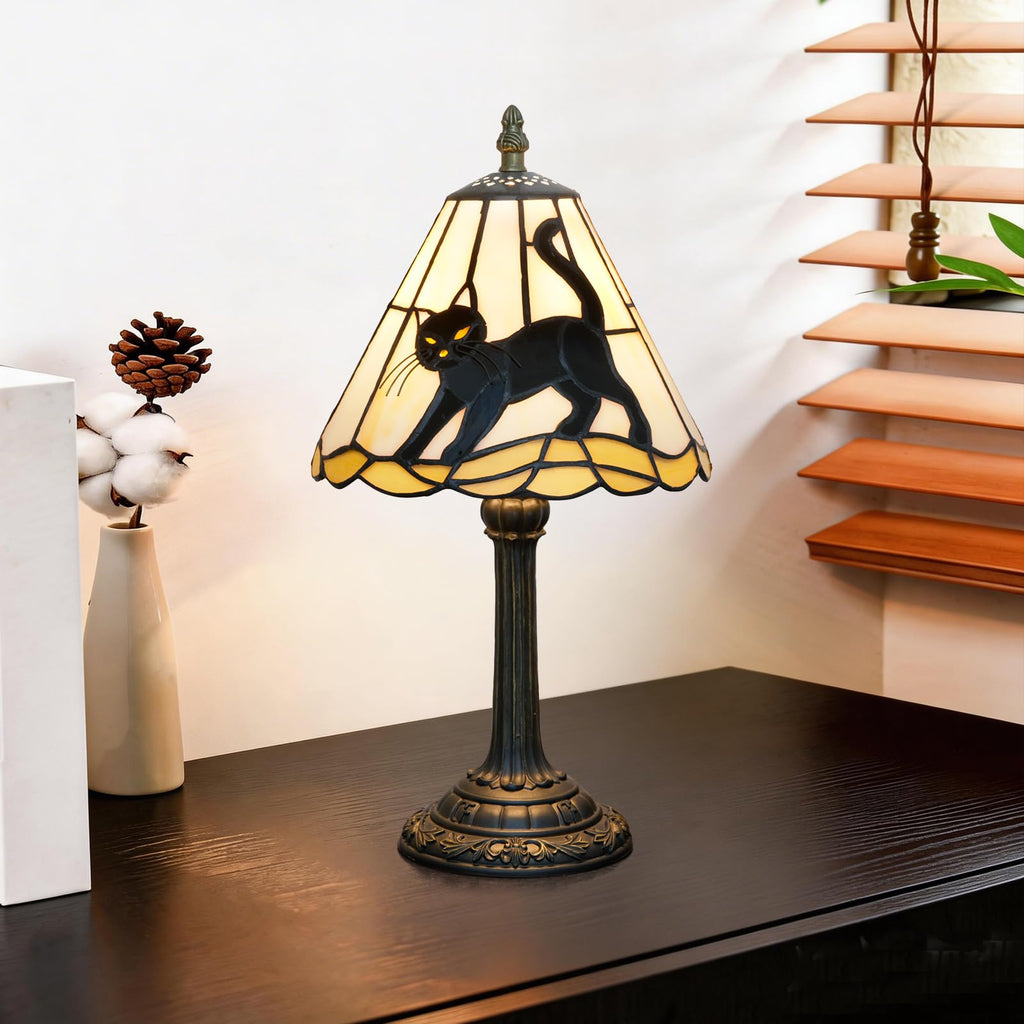 Tiffany Stained Glass Black Cat Table Lamp for Home Decoration
