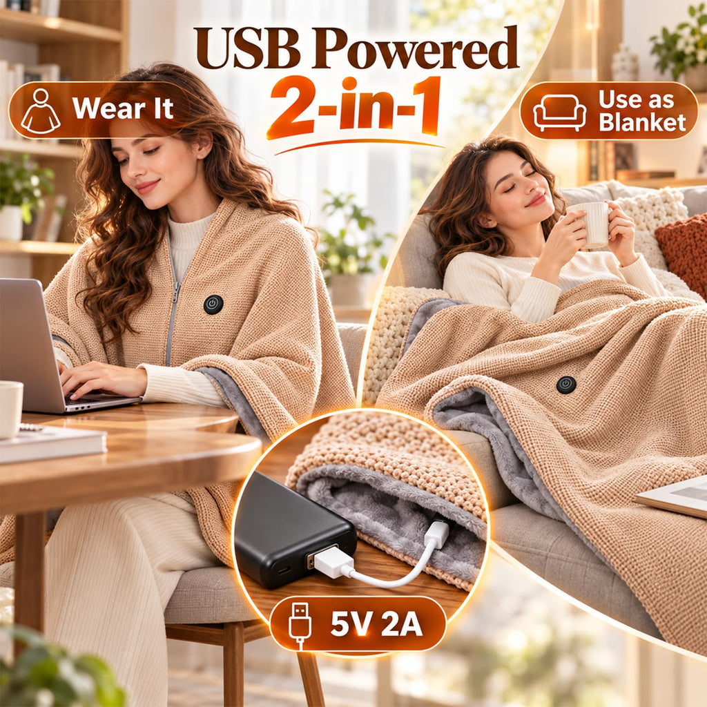 2027 Heated Shawl Wraps for Women Washable Heated Poncho Blanket Cordless，A