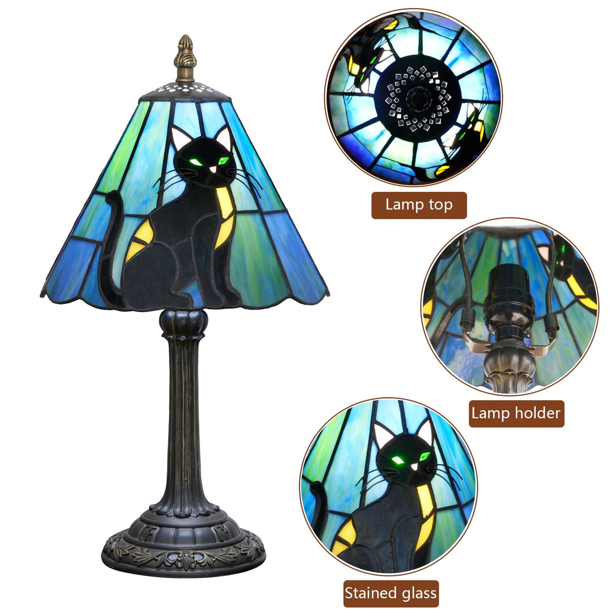 Tiffany Stained Glass Table Lamp Black Cat Bedside Lamp Home Decoration