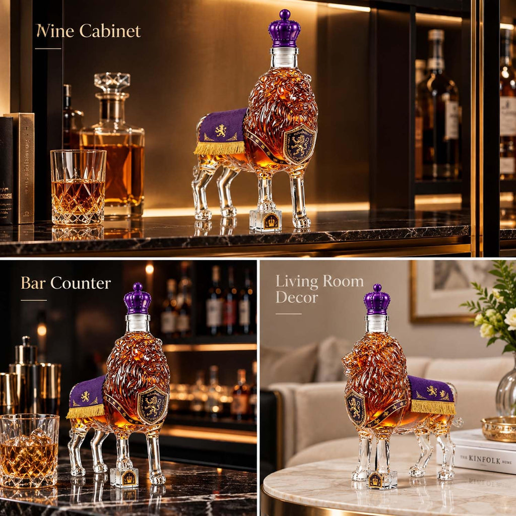 Royal Lion Whiskey Decanter, 3D Crown Glass Bottle