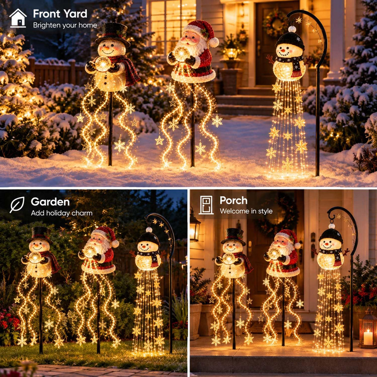 Snowman Magic Fountain Solar Holiday Light, Cascading Snowflake LED