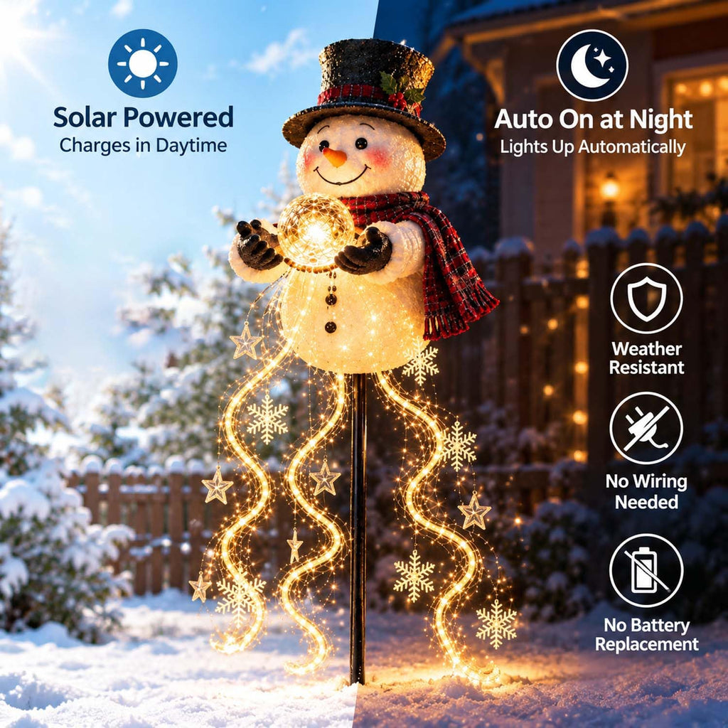 Snowman Magic Fountain Solar Holiday Light, Cascading Snowflake LED