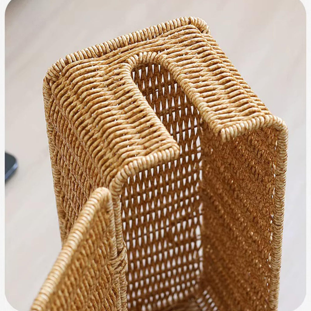 Handwoven Rattan Cable Management Box, Rattan Cable Organizer, Wicker Cable Management Box, for Cables, Chargers, Electronics (White)